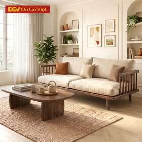 Bàn Ghế Sofa Phòng Khách Gỗ Óc Chó Phối Khung Nan Mền Mại