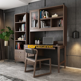 Bàn Làm Việc Kết Hợp Kệ Sách Nhiều Tầng Gỗ MDF Màu Óc Chó