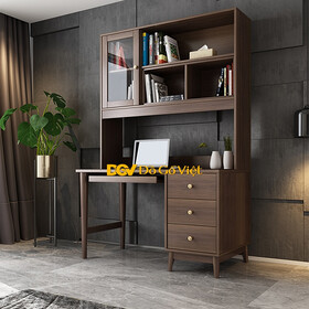 Bàn Làm Việc Kết Hợp Kệ Sách Nhiều Tầng Gỗ MDF Màu Óc Chó