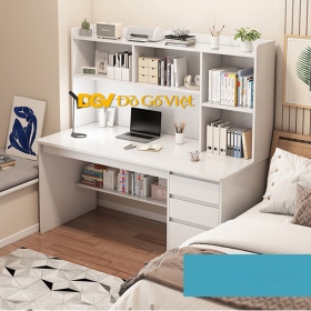 Bàn Làm Việc Tại Nhà MDF Lõi Xanh Màu Trắng Có Kệ Sách Đẹp