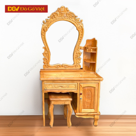 Bàn Phấn Cổ Điển Gỗ Gõ Đỏ 80cm Viền Gương Chạm Hoa Văn Đẹp