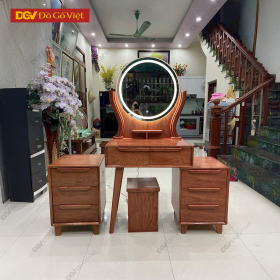Bàn Phấn Gỗ Hương Đá Đẹp Gương Tròn Viền Led Hiện Đại