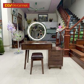 Bàn Phấn Gỗ Sồi Màu Nâu Óc Chó Gương Led Tròn Đẹp Mắt