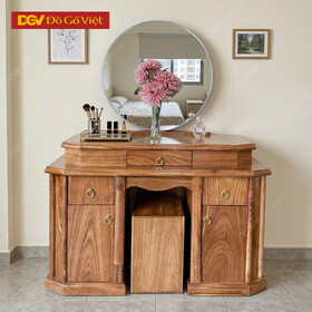 Bàn Phấn Trang Điểm Hương Xám Gương Tròn Kèm Hộc Tủ Lớn