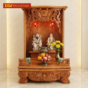 Bàn Thần Tài Ông Địa Gỗ Tự Nhiên Xoan Đào Nhỏ Đẹp Giá Rẻ
