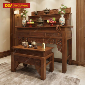 Bàn Thờ 3 Tầng Gỗ Gõ Đỏ Chân Móng Ngựa Kèm Hoa Văn Từng Tầng
