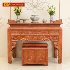 Bàn Thờ Án Gian 1m75 Gỗ Hương Đá Kèm Tủ Táp Chạm Sen Đẹp