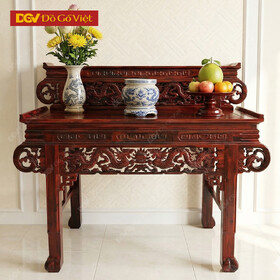 Bàn Thờ Gia Tiên Gỗ Muồng 2 Tầng Tay Cuốn 1m54