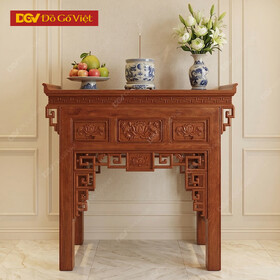 Bàn Thờ Gỗ 1 Tầng Chạm Họa Tiết Hoa Sen Bình An Đẹp