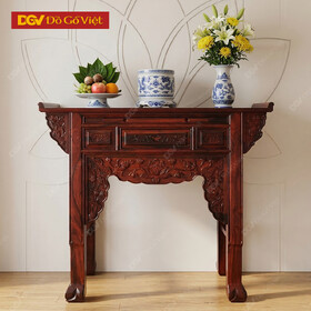 Bàn Thờ Gỗ Muồng 1 Tầng Chạm Hoa Sen Phong Thủy May Mắn