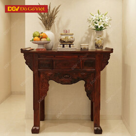 Bàn Thờ Gỗ Muồng 1 Tầng Chạm Hoa Sen Phong Thủy May Mắn