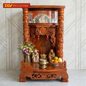 Bàn Thờ Thần Tài Nhỏ Gỗ Gõ Đỏ Có Hộp Đèn