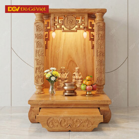 Bàn Thờ Thần Tài Nhỏ Gỗ Gõ Đỏ Cột 7 Chạm Chữ Đẹp Giá Rẻ