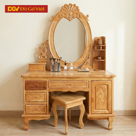 Bàn Trang Điểm 1m1 Gỗ Gõ Đỏ Mẫu Gương Oval Cổ Điển