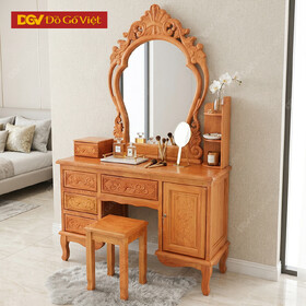 Bàn Trang Điểm Gỗ Gõ Đỏ Chạm Kính Cong Đẹp Giá Rẻ