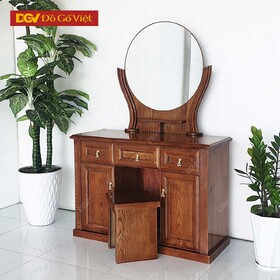 Bàn Trang Điểm Gỗ Sồi Nga Màu Nâu Kính Tròn 2 Thùng Đẹp Rẻ