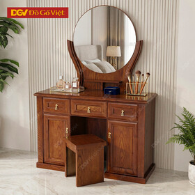 Bàn Trang Điểm Gỗ Sồi Nga Màu Nâu Kính Tròn 2 Thùng Đẹp Rẻ