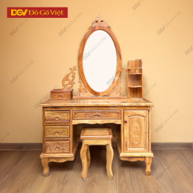 Bàn Trang Điểm Gương Oval Gỗ Gõ Đỏ 1m1 Phong Cách Cổ Điển