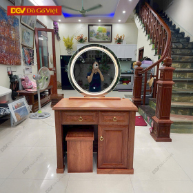Bàn Trang Điểm Gương Tròn Viền Sáng Có Hộc Tủ Tiện Dụng