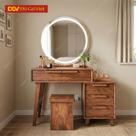 Bàn Trang Điểm Hương Xám Tự Nhiên Kèm Gương Tròn Viền Led