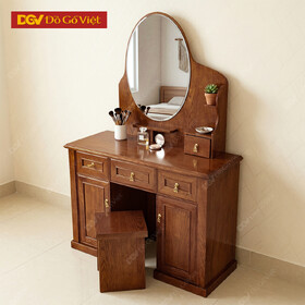 Bàn Trang Điểm Kính Oval Gỗ Sồi Nga Màu Nâu Óc Chó 100cm Đẹp...