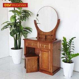 Bàn Trang Điểm Kính Tròn Gỗ Sồi Nga Màu Nâu Óc Chó Nhỏ Gọn