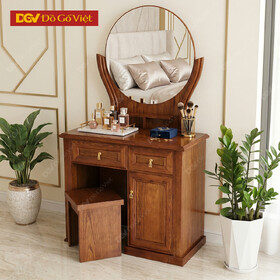 Bàn Trang Điểm Kính Tròn Gỗ Sồi Nga Màu Nâu Óc Chó Nhỏ Gọn