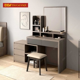 Bàn Trang Điểm Phòng Ngủ Màu Xám Kính Vuông Có Ngăn Kệ Tủ