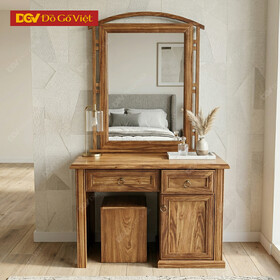 Bàn Trang Điểm Tân Cổ Điển Gỗ Hương Xám Phối Gương Lớn
