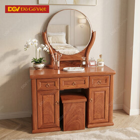 Bàn Trang Điểm Tự Nhiên Hương Đá Kính Tròn 2 Thùng Có Kệ