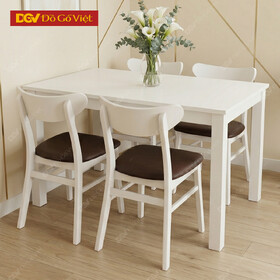 Mẫu Bộ Bàn Ăn 4 Ghế Gỗ Veneer Sồi Phối Ghế Mango Bọc Nệm