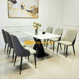 Bộ Bàn Ăn 6 Ghế Chân Chữ X Cong Mặt Đá Sang Đẹp Giá Rẻ