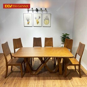 Bộ Bàn Ăn 6 Ghế Gỗ Sồi Nga Ghế Lưng Cong Chân Bàn Parabol Đẹp