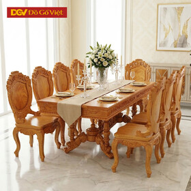 Bộ Bàn Ăn Cao Cấp Cổ Điển 8 Ghế Mặt Liền Dày 3cm Đẹp