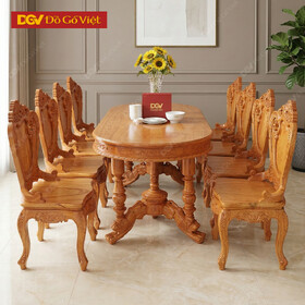 Bộ Bàn Ăn Cao Cấp Gõ Đỏ Oval Mặt Liền 3cm 8 Ghế Luis Đẹp