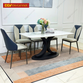 Bộ Bàn Ăn Chữ C Đối Xứng Chân Sắt Sơn Tĩnh Điện Hiện Đại