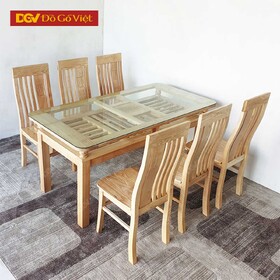 Bộ Bàn Ăn Đẹp Giá Rẻ Gỗ Tự Nhiên Sồi Nga 1m6 6 Ghế