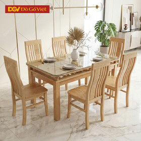Bộ Bàn Ăn Đẹp Giá Rẻ Gỗ Tự Nhiên Sồi Nga 1m6 6 Ghế