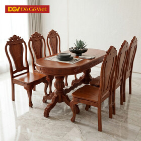 Bộ Bàn Ăn Gia Đình Gỗ Căm Xe Mặt Gõ 1m6 6 Ghế Đẹp Giá Rẻ