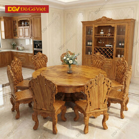 Bộ Bàn Ghế Gỗ Mặt Gõ Đỏ Lào Chạm Louis Quả Trám Tinh Xảo