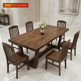Bộ Bàn Ăn Gỗ Óc Chó 6 Ghế Chân Hình Thang Ngược Vững Chãi