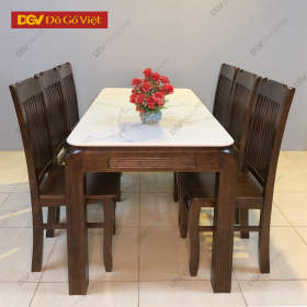Bộ Bàn Ăn Gỗ Sồi Cho Gia Đình Mặt Đá 1m6 6 Ghế Nan Đẹp