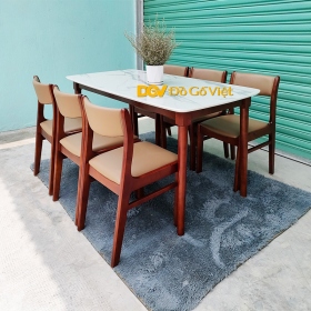 Bộ Bàn Ăn Hiện Đại Mặt Giả Đá 6 Ghế Màu Nâu Mặt Nệm