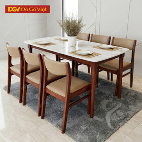 Bộ Bàn Ăn Hiện Đại Mặt Giả Đá 6 Ghế Màu Nâu Mặt Nệm