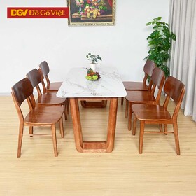 Bộ Bàn Ăn Mặt Đá 6 Ghế Gỗ Sồi Nga Màu Nâu Hiện Đại Giá...