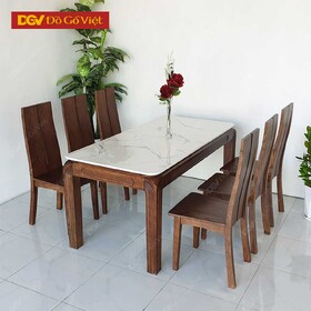 Bộ Bàn Ăn Mặt Đá Chữ Nhật Gỗ Sồi Lau Màu Óc Chó