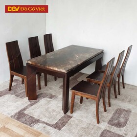 Bộ Bàn Ăn Mặt Đá Sơn Màu Óc Chó Hiện Đại 1m6 6 Ghế Đẹp...