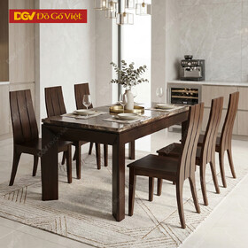 Bộ Bàn Ăn Mặt Đá Sơn Màu Óc Chó Hiện Đại 1m6 6 Ghế Đẹp...