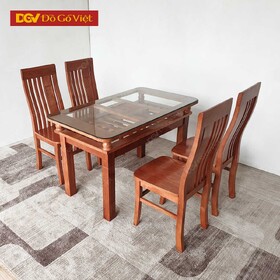 Bộ Bàn Ăn Nhỏ 4 Ghế Gỗ Sồi Nga Tự Nhiên 2 Tầng 1m2