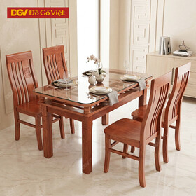 Bộ Bàn Ăn Nhỏ 4 Ghế Gỗ Sồi Nga Tự Nhiên 2 Tầng 1m2